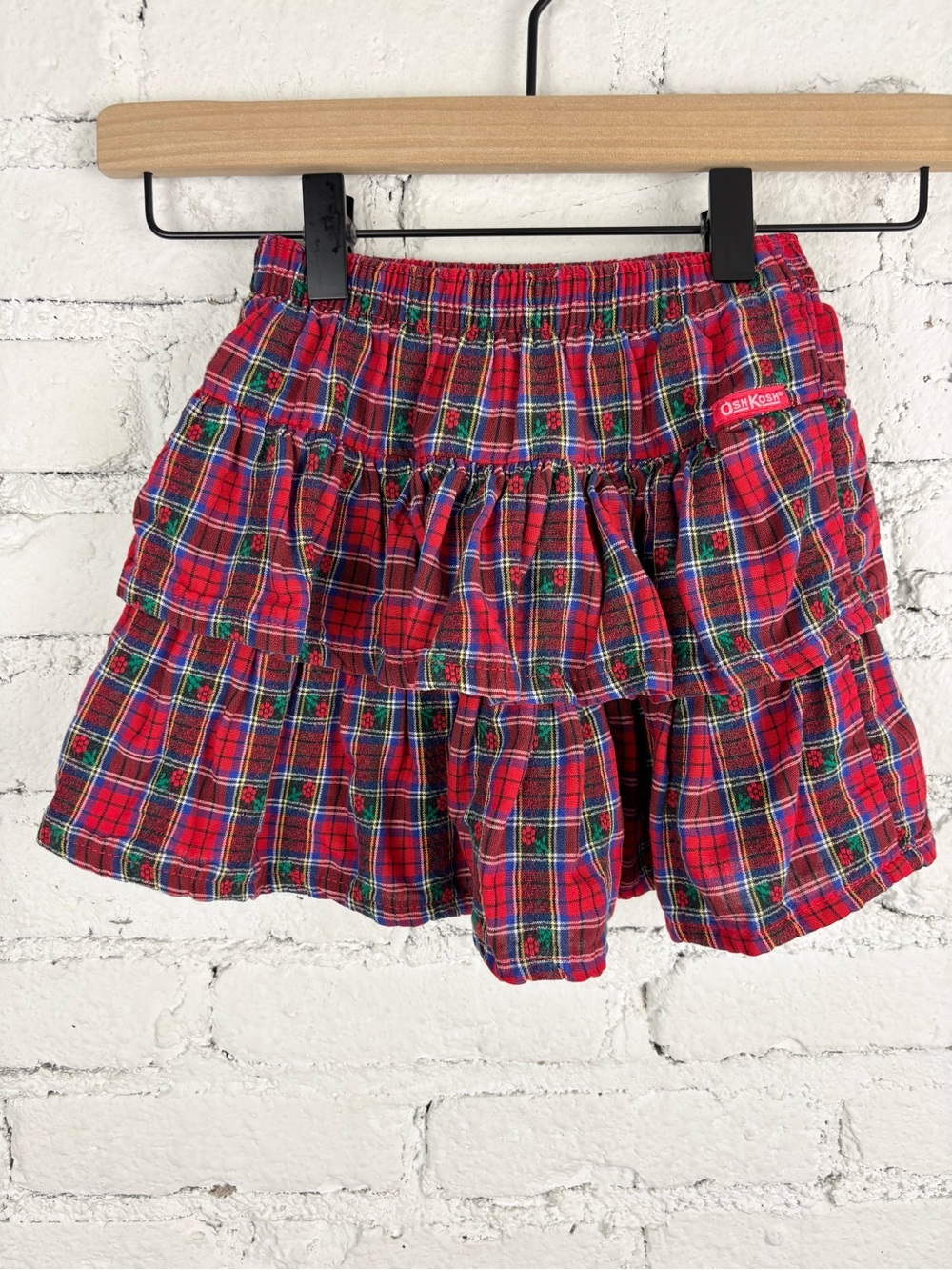 Vintage OshKosh Plaid Girls Tiered Ruffle 4